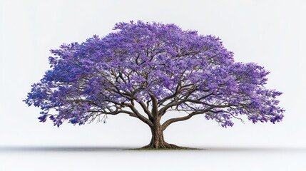 Obraz premium Full jacaranda tree blooming with vivid purple flowers on a light surface