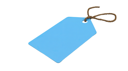 empty blue price tag with string 3d rendering on white background