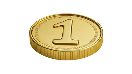 gold coin with number 1 in the center 3d rendering on white background