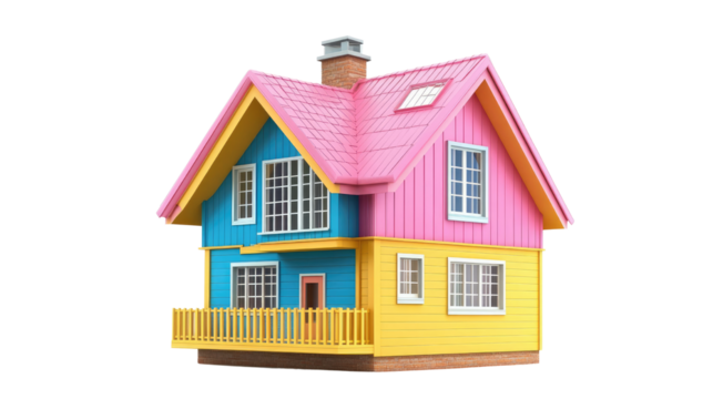 colorful house 3d model on white background