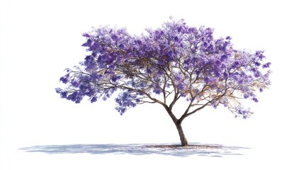 Naklejka premium Isolated purple tree with branches, blooming, and shadow on a white background