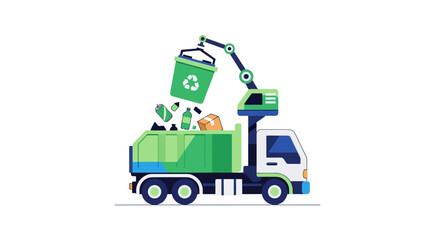 Green Recycling Truck Collecting Waste for Sustainable Environment and Clean Planet Initiatives, ideal for environmental campaigns and educational materials
