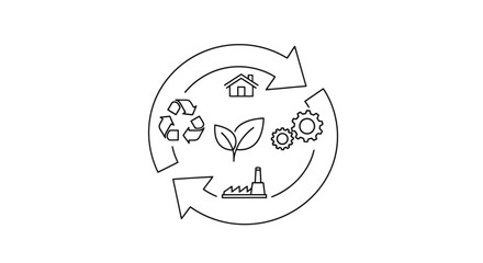 Circular Economy Illustration: Sustainable Resource Management for Environmental Protection and Industrial Ecology, Ideal for Educational Materials and Corporate Sustainability Reports