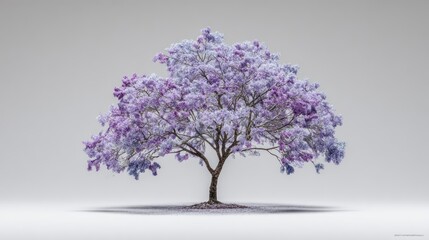 Obraz premium Jacaranda tree with lavender blooms stands against neutral backdrop, cast shadow