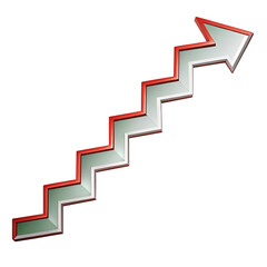 A green arrow with red outline pointing upwards in a zigzag pattern