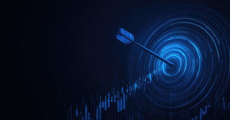Target achieved; arrow in center of target.  Abstract financial data surrounds