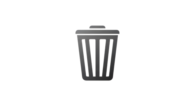 Stylized metallic trash bin icon on a plain black background scene