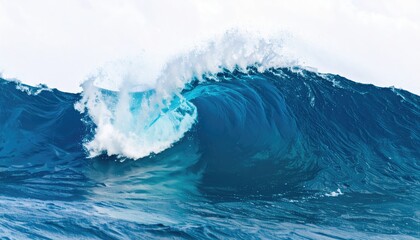 A powerful ocean wave crashes dramatically against the sea.