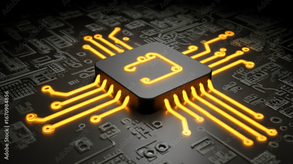 Aufkleber a glowing, central microchip dominates a complex network of circuitry, visually representing the cor