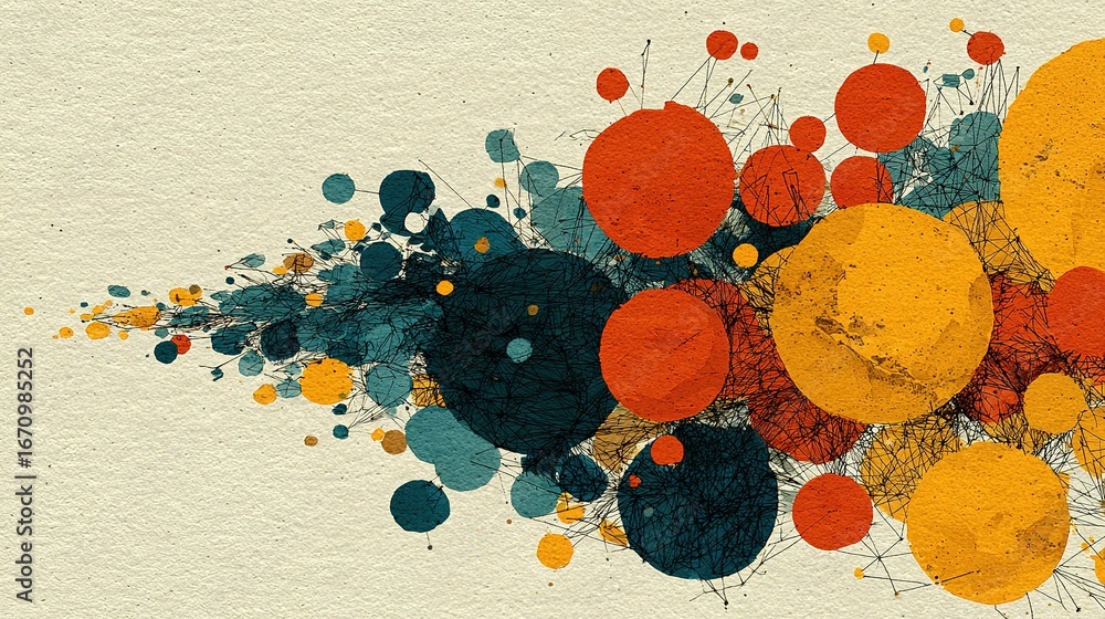 Aufkleber abstract illustration of colorful circles in varying sizes on a textured background.