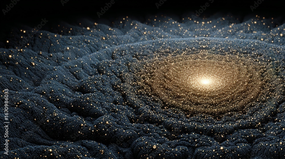 Poster abstract fractal art with concentric circles and a glowing center.