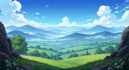 Serene Valley Landscape Illustration.