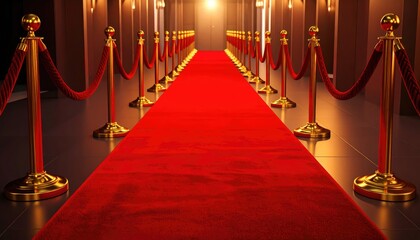 Red carpet entrance with gold stanchions and velvet ropes