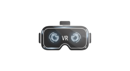 Futuristic VR headset illustration with glowing blue interface lines