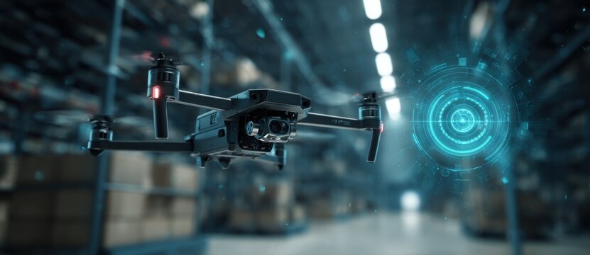 Futuristic Digital Interface with Glowing Circular Elements in a High-Tech Environment