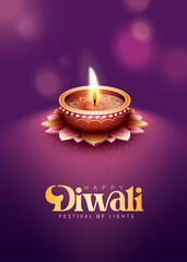 Happy Diwali festival with oil lamp, Rangoli decoration with Diya, Diwali holiday Background with rangoli, Diwali celebration greeting card,vector.