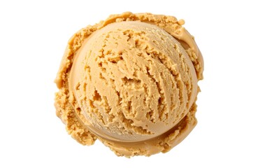 Single Scoop of Peanut Butter Ice Cream in Top View Isolated on White
