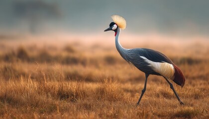 Obraz premium Graceful heron standing in a marshland with tall grasses and a blurred natural background