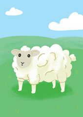 sheep at the field cute illustration