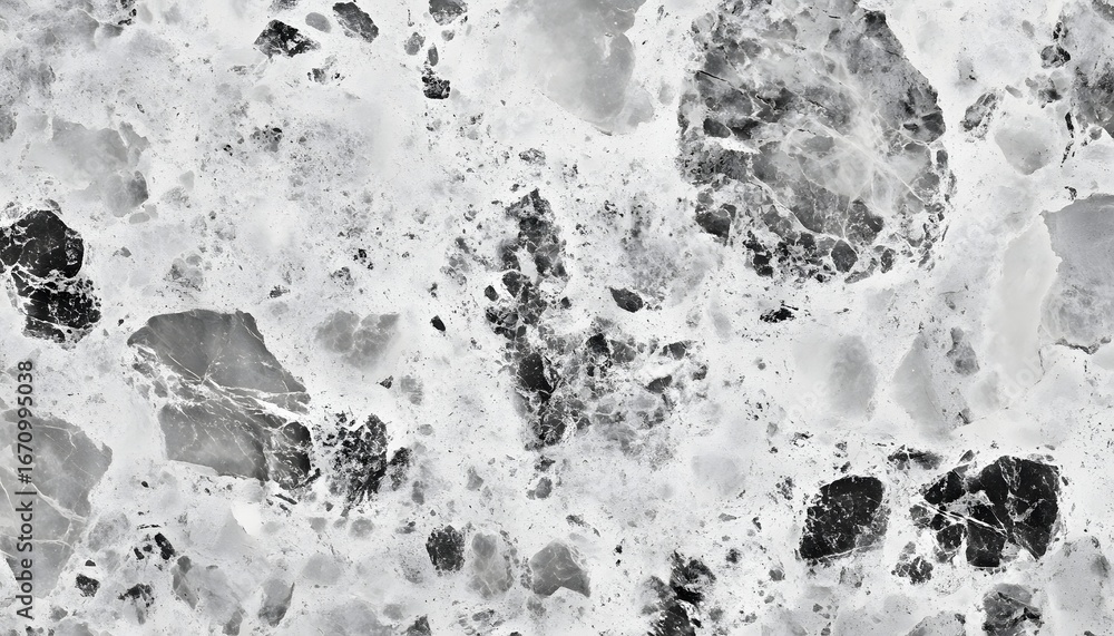 Poster the image shows a detailed close-up of a marble-like surface with varying shades of gray and white, 