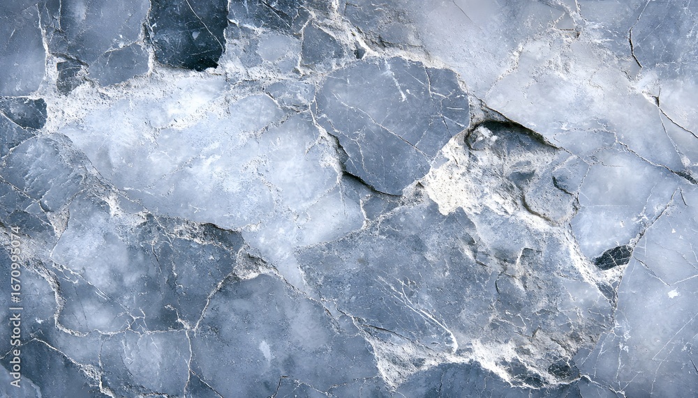 Poster The image shows a detailed view of a rock's surface, displaying a complex network of cracks and crevices with a color palette ranging from light cyan to dark blue.