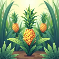 Fototapeta premium Pineapple Growing in Field - Tropical Fruit Harvest