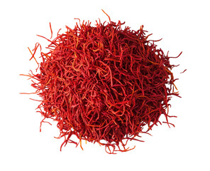 Naklejka premium saffron thread in the wooden plate, isolated on the white background.