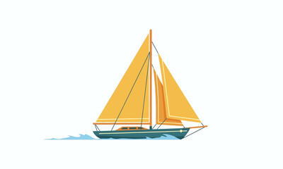 Classic Sailing Yacht with Orange Sails, Dark Hull, and White Wake.