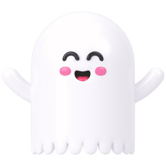 Obraz premium halloween ghost cartoon 3d render icon in cartoon plastic style minimal isolated on transparent white background 