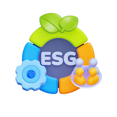 3D icon of ESG principles, Environment, Social, Governance. For sustainable investment, corporate social responsibility, ethical business practices.