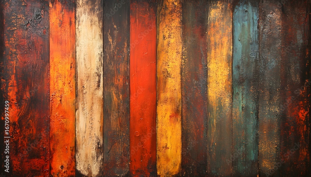 Aufkleber the image shows a close-up view of vertical wooden planks with various colors and textures, creating