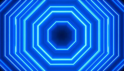 Abstract image of glowing blue octagons receding into a dark background