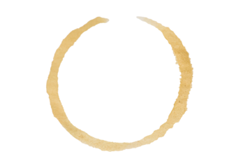 Brown coffee cup stain ring mark on transparent background ideal for adding a realistic touch to des