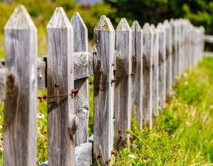Weathered wooden fence along a grassy verge