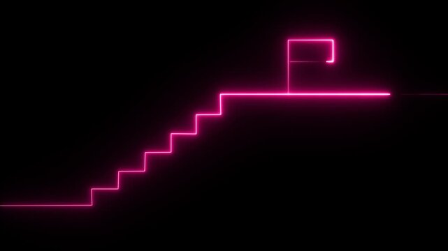 stairs icon sign icon animation on Glowing neon business graph chart concept . Business improve concept, market signs in neon lights Glowing neon line,
