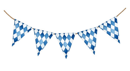 Festive Oktoberfest Bunting Flags with Bavarian Blue and White Diamond Pattern