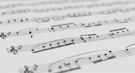 Close-up view of musical sheet music with detailed notes and clefs.