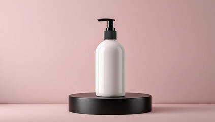 Obraz premium White Matte Hand Sanitizer Bottle on Speckled Round Platform