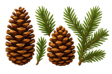 Fototapeta premium Hand-drawn pine cones and evergreen needles resting on transparent backdrop, creating rustic woodland holiday design element