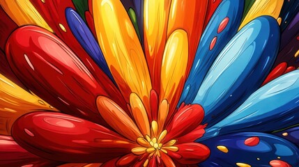 A vibrant explosion of colorful petals radiating outward, creating a dynamic visual effect.