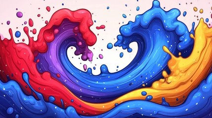 Vibrant splashes of paint in swirling waves of color create a dynamic visual effect.