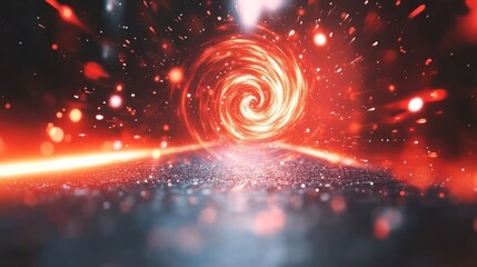 A swirling red vortex with glowing particles, suggesting movement and energy.