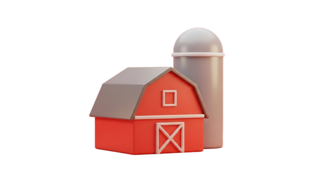 3D Rendered Red Barn and Silo Illustration.