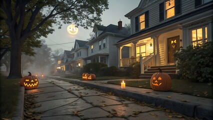 Obraz premium street in the night, Helloween background
