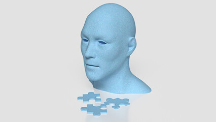 The Human Bust and Jigsaw for Abstract concept 3d Rendering.