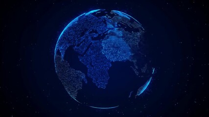 Abstract Digital Blue Globe Spinning with a Dark Background Representing Technology Globalization and Worldwide Connectivity - Powered by Adobe