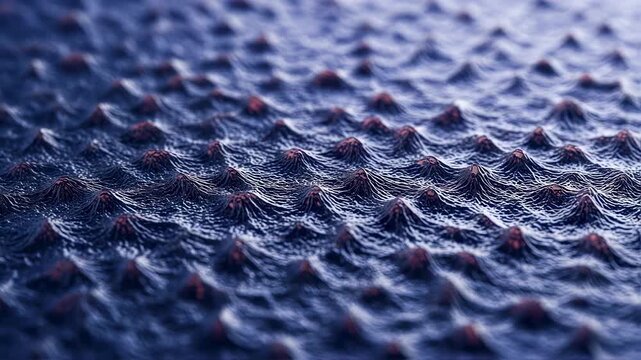Highmagnification image revealing microscopic texture pattern on silicon photovoltaic wafer after chemical treatment.