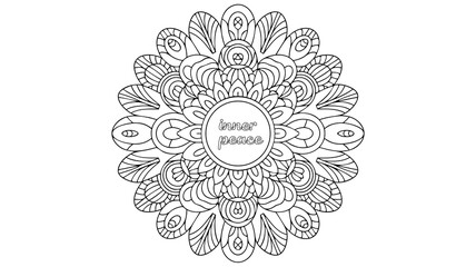 Intricate mandala design isolated on white background featuring floral and geometric elements, perfect for coloring books, meditation, and decorative art projects