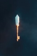 Illuminated key with crystal-like design, suspended in dark, eth