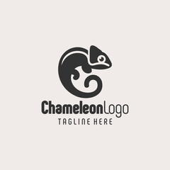 Sleek Black White Chameleon Illustration